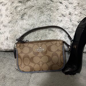 Coach Tan and Brown Signature Wristlet
